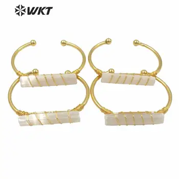 WT-B567 Trgovini moda za ženske zlata electroplated žice zaviti bela selenit odprite bangle nastavljiv zlato naravnega kamna bangle