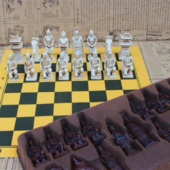 Starinsko Šah Terakota Vojske Velike Šahovske Figure, Usnje Šahovnici Terakota Smolo Šahovske Figure Znak Modeliranje Darila