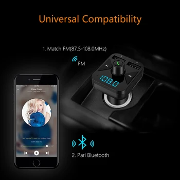 YASOKROBluetooth Komplet za Prostoročno uporabo Nastavitev Oddajnik FM Predvajalnik glasbe MP3, 5V 3.1 Dvojno USB Avto polnilec za Podporo Micro SD Kartico