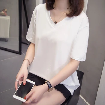 Plus Velikost Sije Ženska Tshirts Poletje Korejski Modi V Vratu Ženske Majice Kratek Rokav Vrhovi Prevelik T Shirt Nočno Nebo Design