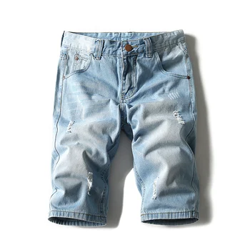Poletne moške luknjo traper hlače, barva ravne cevi svoboden trend velikosti moške hlače hlače priložnostno 28-42