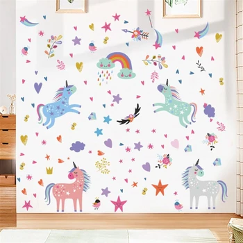 Risanka zanimivo rainbow unicorn otroška soba stenske nalepke otrok doma dekoracijo vrtec DIY stene decals