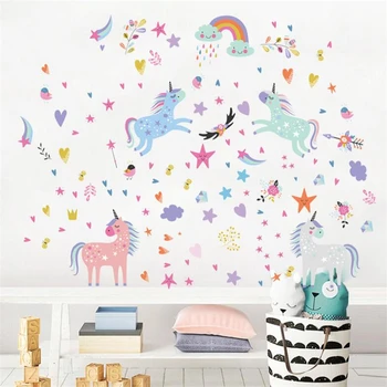 Risanka zanimivo rainbow unicorn otroška soba stenske nalepke otrok doma dekoracijo vrtec DIY stene decals