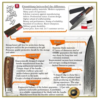 Damask Kuhinjski Nož Kuhar Nož 8 Inch 67 plasti vg10 Japonski Damask iz Nerjavečega Jekla Kuhanje Orodja Rezilo Zaščitnik šatulji