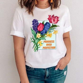 Ženske Grafični Cvet Obleka Cvetlični Mujer Camisetas Tiskanje 90. letih Obleke Lady Tees Tiskanja Vrhovi Oblačila Tshirt Ženske T-Shirt