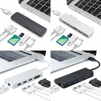 Večfunkcijsko Tip C Zvezdišče USB 3.0 Adapter HDMI in združljiv RJ45 VGA Port za MacBook Pro Air 13 15 16 2020 A2179 A2289 A2141