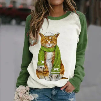 Jeseni, Pozimi Ženska Priložnostne zgornji deli oblacil Ženske mačka Print Majica Bluzo Tee Pulover visoko kakovostnih materialov Udobno materiala