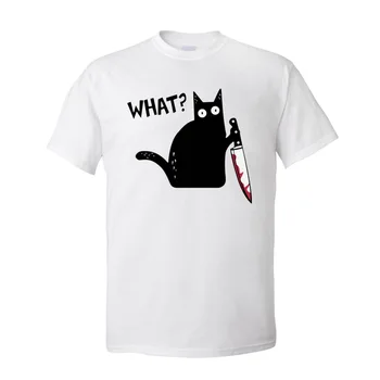 Noro Smešno Mačka T Shirt KAJ BLACK CAT HOLDING NOŽ Tshirt Fantje Poletje Tee Majica Kratek Rokav, Bombaž O-Vratu Moški T-Shirt