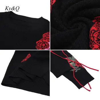2020 Jeseni, Pozimi Moda Black Luxury Big Rose Puloverji Ženske Pleteni Puloverji Vzletno-Pristajalne Steze Novega Modela Čipke Plesti Džemper