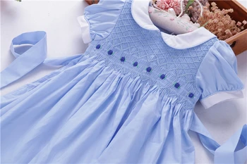 Poletje, dekleta obleke navaden smocked ročno izdelani otroci obleke cvet dolg bombaž otroška oblačila C191122575