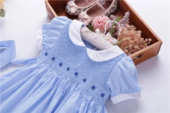 Poletje, dekleta obleke navaden smocked ročno izdelani otroci obleke cvet dolg bombaž otroška oblačila C191122575