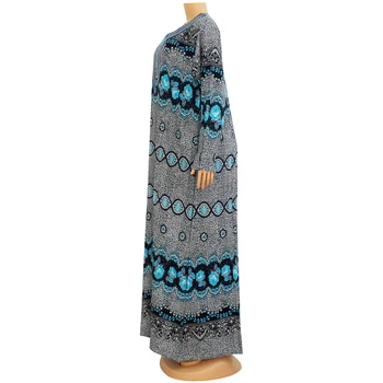 Cvjetnim Tiskanja Etnične Slog Dolg Rokav Afriške Obleke Vezenje Modra Svoboden Pomlad Jesen Ženske Obleko Maxi