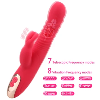 Rabbit Vibratorji Teleskopsko Ogrevano Dildos za Ženske Analni Čep Sex Igrače Klitoris Rit Massager Ženski Sextoys Odrasle Erotična Trgovina