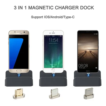 3 v 1 Tip-C / Micro USB / IOS Magnetni Adsorpcije Polnjenje Dock Postajo za Namizje Magnet Polnilnik Stojalo Stojalo Za iPhone, Samsung, HTC