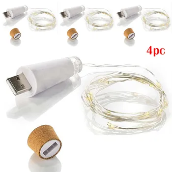 1Pc/4Pcs 1,5 M, 15 Led USB Polnilna Steklenica za Vino Plute, Trakovi Luči Niz Stranko Poroko Božični Okraski, Razsvetljava