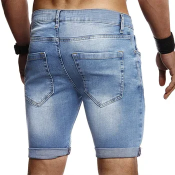 Moške jeans hlače modni bela polirano priložnostne denim kratke hlace moški odbor hlače gumb letenje jeans hlače moški koleno dolžina hlače