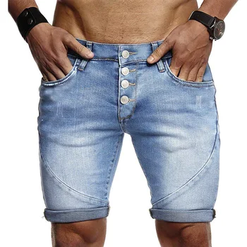 Moške jeans hlače modni bela polirano priložnostne denim kratke hlace moški odbor hlače gumb letenje jeans hlače moški koleno dolžina hlače