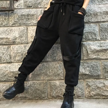 Max LuLu Novo 2021 Korejski Modni Oblikovalec Ženske Pomlad Hlače, Womens Mozaik Harem Hlače Prevelike Črni Bombaž Pantalons