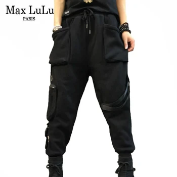 Max LuLu Novo 2021 Korejski Modni Oblikovalec Ženske Pomlad Hlače, Womens Mozaik Harem Hlače Prevelike Črni Bombaž Pantalons