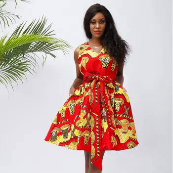 Afriške obleke za ženske Vosek tiskanja obleke brez rokavov obleko modne ankara obleke bombaž materiala obleko kolena obleka