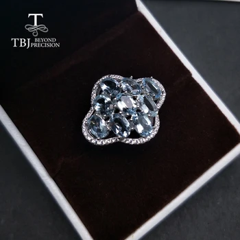 TBJ,Plemenito in klasičnih obroč z naravno dobro barvno Brazilija akvamarin gemstone obroč 925 sterling silver za ženske kot darilo