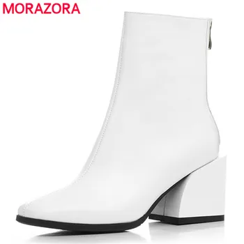 MORAZORA 2020 vrh kakovosti polno pravega usnja, copati ženske škornji zip kvadratnih petah Chelsea čevlji modni obleko, ženska, čevlji