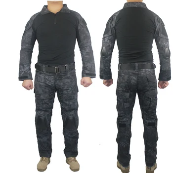 Taktično G3 Enotno Prikrivanje, Lovska Oblačila Kryptek Black W/ Ščitniki za Kolena za Airsoft Paintball Boj proti Vojaški CS Dejavnosti