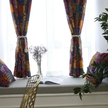 Bohemian retro etnične slog zavese pol mrk za dnevno sobo študija spalnica bay windows po meri Bombaž perilo