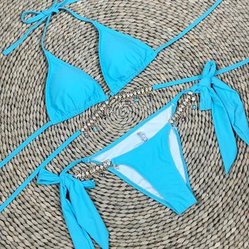 2021 Nove Verige Diamond Ženske Bikini Kopalke Push Up Kopalke Podložen Modrček, Povoj Bikini Komplet Kopalke Brazilski Plažo