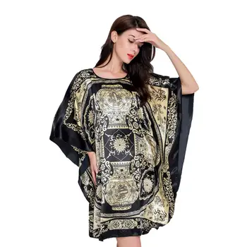 Plus Velikost Tiskane Ženske Sleepwear Rajon Saten bat-sleeved Nightgown Ohlapne Kratke Nightdress Priložnostne More Domov Obleko Lady Darilo
