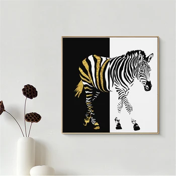 Povzetek Zebra Platno Slikarstvo Črno in Belo Zlato Zebra Stenske Slike, Plakati, za Spalnico Živali Plakat Doma Dekor Cuadros
