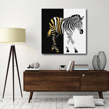 Povzetek Zebra Platno Slikarstvo Črno in Belo Zlato Zebra Stenske Slike, Plakati, za Spalnico Živali Plakat Doma Dekor Cuadros