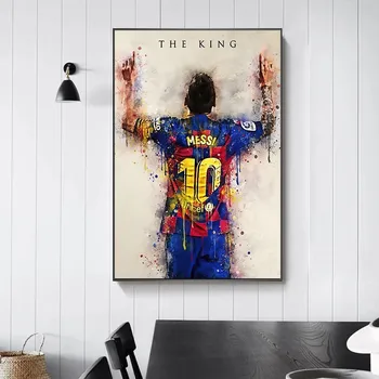 Povzetek Nogometni Star Kralj Messi Akvarel Poster Tiskanje Platno Stensko Slikarstvo Umetnost Slike za Dekoracijo Doma Cuadros