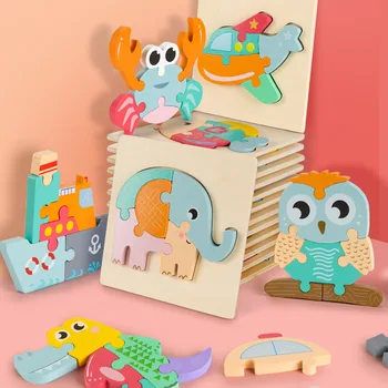 Montessori Cartoon Živali Izobraževalne Lesene Beaded Geometrijo, Digitalna Ura, Uganke Pripomočke Ujemanje Ura Igrače Za Otroke