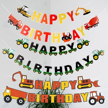 Happy Birthday Banner Inženiring vozila traktor Avto Bunting Visi Garland Stranka Dekor Transparent Okraski Stranka