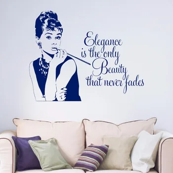 Audrey Hepburn Elegantno Je Le Lepoto, Ki Nikoli Ne Zbledi Navdihujočih Citatov Soba Izmenljive Vinil Wall Art Nalepke Nalepke B056
