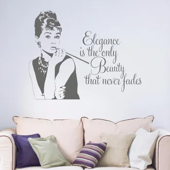 Audrey Hepburn Elegantno Je Le Lepoto, Ki Nikoli Ne Zbledi Navdihujočih Citatov Soba Izmenljive Vinil Wall Art Nalepke Nalepke B056