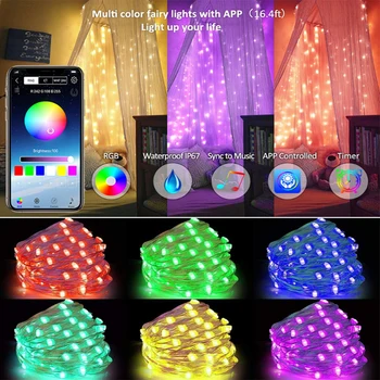 Smart Počitnice Niz LED Luči Nepremočljiva Srebrne Žice Pravljice RGB Pisane Bluetooth APP nadzor Christmas Tree Okraski Luči