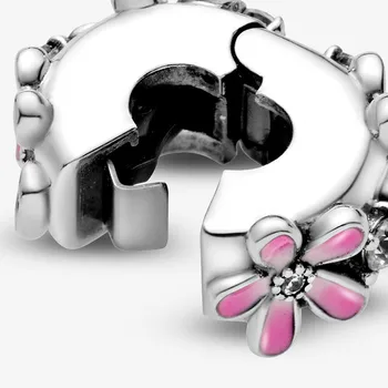 New Vroče 925 Sterling Srebrni Biseri Pink Daisy Cvet Posnetek Čar fit Prvotni Čar Zapestnico Pandora S925 Srebrni Nakit Darilo