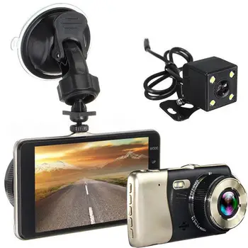 NOV Slog 4 Palčni LCD-Zaslon 170 Stopinj Dvojno Objektiv HD 1080P Kamera Avto DVR Vozila Video Dash Cam Diktafon G-Senzor