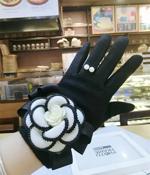Novi korejski zaslon na dotik rokavice cvet dekle volne lok tople pletene žensk pomlad zima rokavice, debela, siva, roza, črna palčniki