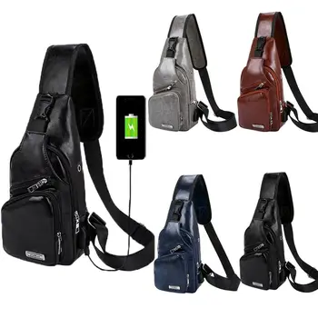 Moda PU usnje sladkarije moške prsi vrečko zanko torba priložnostne Messenger bag + USB vmesnik