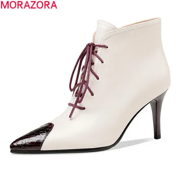 MORAZORA Ženske škornji 2020 visoke kakovosti gleženj škornji pravega usnja čevlji stiletto petah konicami prstov mešanih barv, dame čevlji