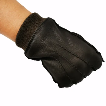 Novih deerskin rokavice za moške volna, podloga jeseni in pozimi toplo usnjene rokavice elastične manšete oblikovanje visoke kakovosti deerskin