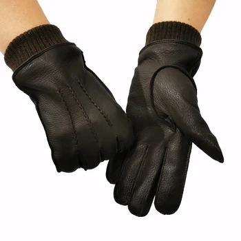 Novih deerskin rokavice za moške volna, podloga jeseni in pozimi toplo usnjene rokavice elastične manšete oblikovanje visoke kakovosti deerskin
