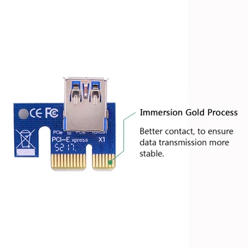 CHIPAL 10PCS VER009S 0,6 M PCI-E Riser Card PCI Express 1X do 16X + LED + USB 3.0 Kabel / 6Pin Napajalni Kabel za Bitcoin Rudar