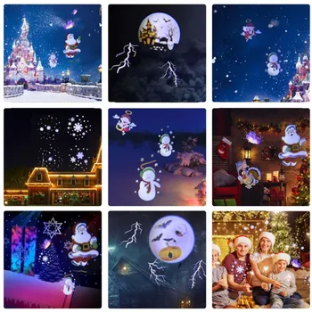 LED Božično Noč Projektor Lučka Snežinka Božični Okraski za Dom na Prostem Božiček Božič, Novo Leto, Darila, 12 Filmov