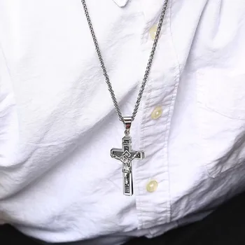 Moški Križ INRI Križ Obesek Ogrlica iz Nerjavečega Jekla Katoliška Jezus Kristus Nakit