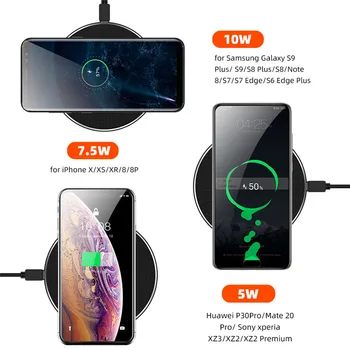 10W Hitro Qi Brezžični Polnilnik Za iPhone XR Xs Max 8 Samsung S9 S10 Plus Opomba 10 Brezžično Polnjenje Pad Telefon Polnilnik