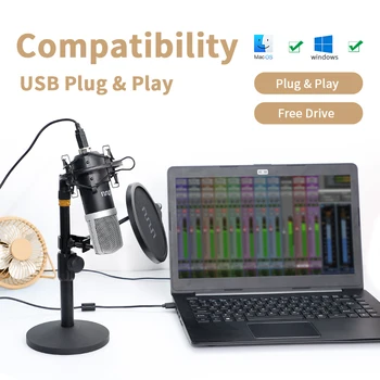 UHURU UM910 USB Mikrofon 192 kHz/24-bitno Kondenzatorja Podcast Mikfofon Plug&Play Računalnik Mic za igre na Srečo Youtube Vokalno Snemanje